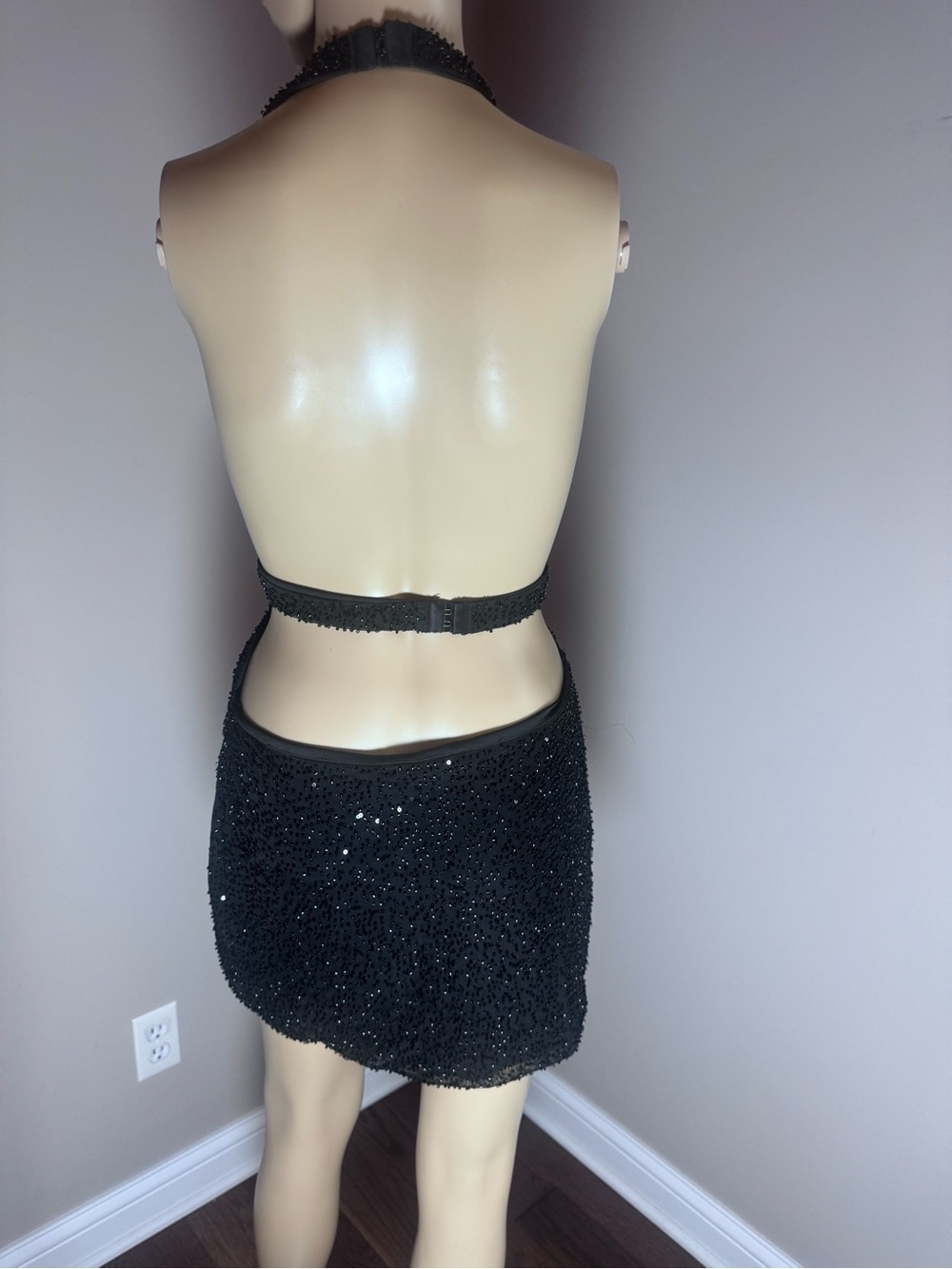 AKIRA Black Sequin Halter Mini Dress Sz Sm., M, Lg  Backless Cutout Party Dress - Picture 2 of 3